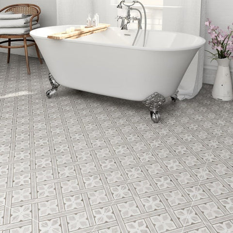 Mr Jones Charcoal Light Grey Wall and Floor Pattern Tile in Bathroom
