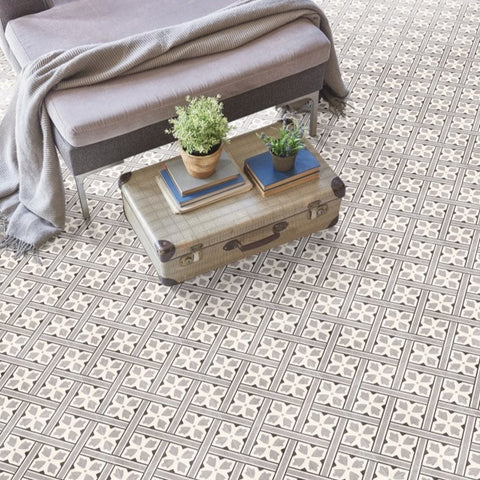 Mr Jones Durham Charcoal Dark Grey Wall and Floor Porcelain 45x45cm Pattern Tile on Floor