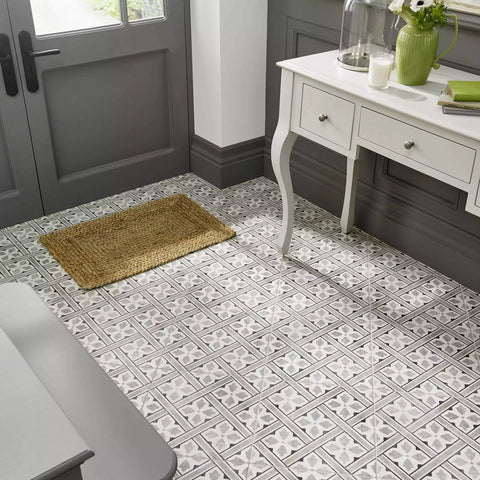 Mr Jones Grey 450x450mm Wall and Floor Porcelain Tile on Hallway Entrance Floor