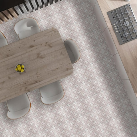 Mr Jones Pink Wall and Floor Porcelain 33x33cm Pattern Tile on Living Room Floor