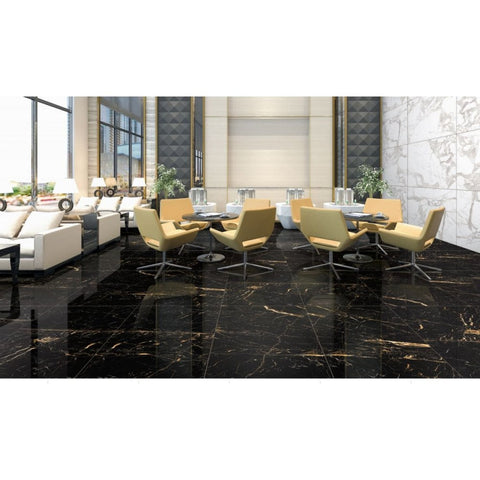 Nero Marquina Black and Gold 1200x600mm XL Gloss Marble Effect Floor and Wall Tile in Lounge