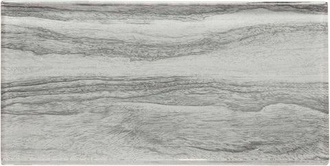 Oasis Wave Grey Wood Effect Glass Metro 75x150mm Wall Tile Product Photo 1