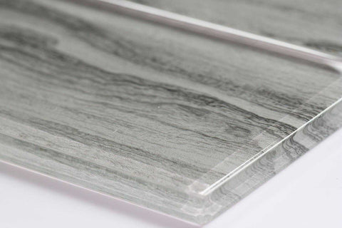 Oasis Wave Grey Wood Effect Glass Metro 75x150mm Wall Tile Product Photo 2