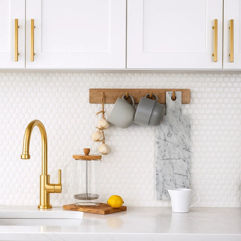 Penny Gloss White Circle Mosaic Wall and Floor Tile as Kitchen Splashback