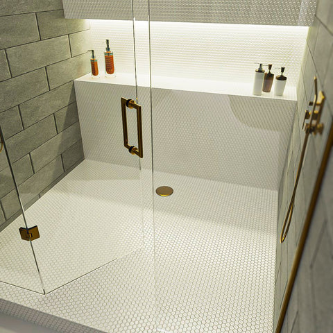 Penny Matt White Hexagon Porcelain Floor and Wall Mosaic 300x260mm Tile in Bathroom