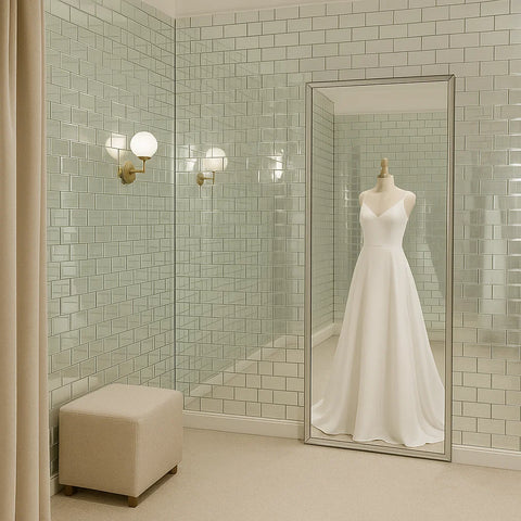 Reflections Silver Mirror Metro Subway Wall 100x200mm Tile in Wedding Dress Room