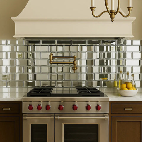 Reflections Silver Mirror Metro Subway Wall 75x200mm Tile as Kitchen Splashback