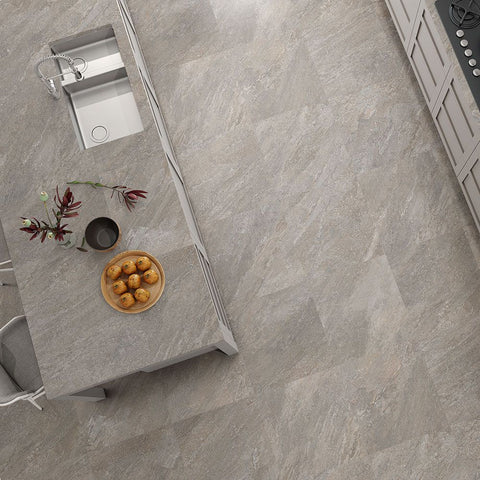 Rome Gris Grey Matt Stone Effect Porcelain Floor 600x600mm Tile on Kitchen Floor