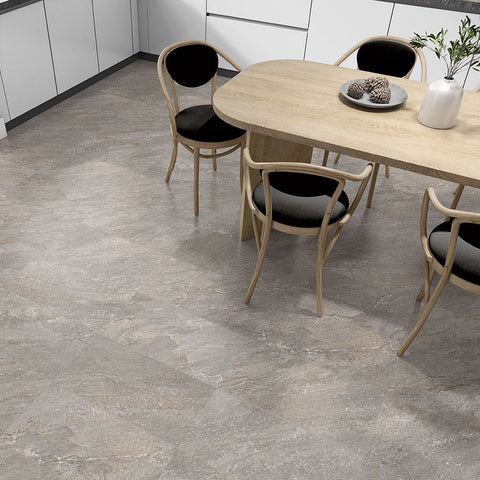 Rome Gris Grey Matt Stone Effect Porcelain Wall and Floor 600x300mm Tile on Kitchen Floor