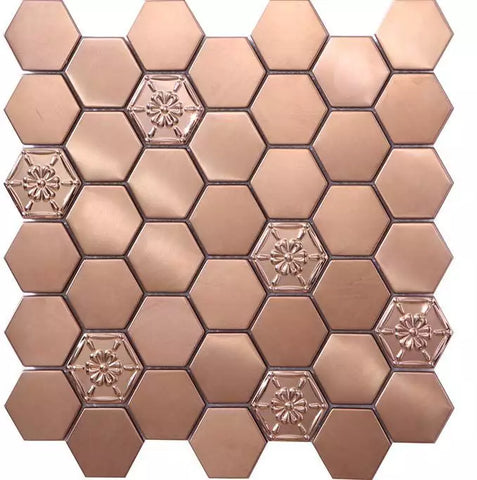 Rose Gold Hexagon Metal 300x300mm Mosaic Wall Tile Product Photo 1
