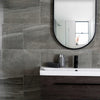 Serenity Grey 60x30cm Polished Porcelain Stone Effect Wall and Floor Tile on Bathroom Wall Close up 3
