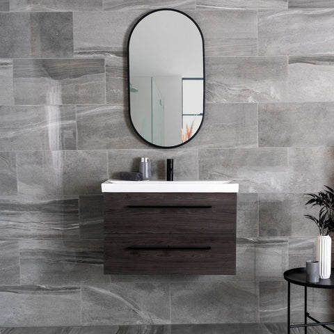 Serenity Grey 60x30cm Polished Porcelain Stone Effect Wall and Floor Tile on Bathroom Wall