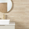 Serenity Sandstone Ivory Matt Stone Effect Porcelain Wall and Floor 600x300mm Tile on Bathroom Wall Close up
