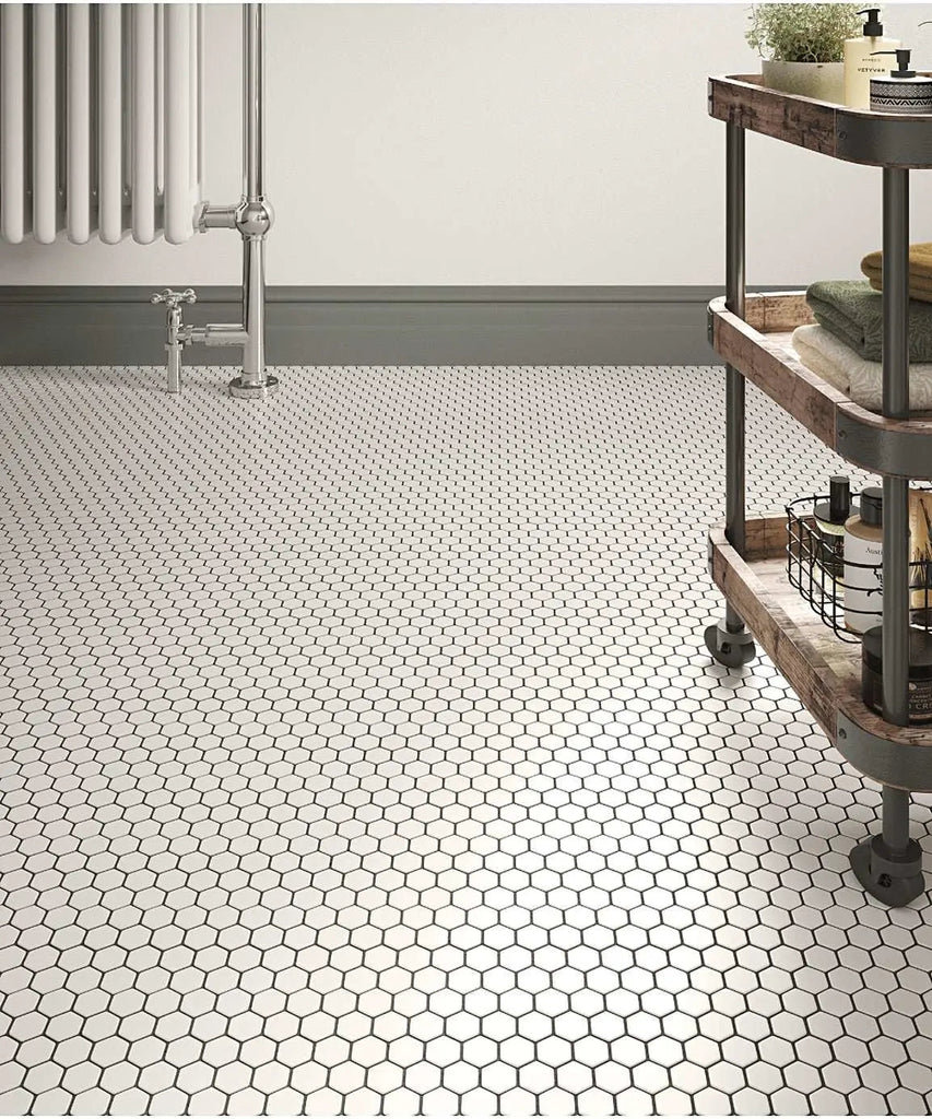 Shapes Hexagon Gloss White Floor and Wall Porcelain Mosaic Tile on Bathroom Floor