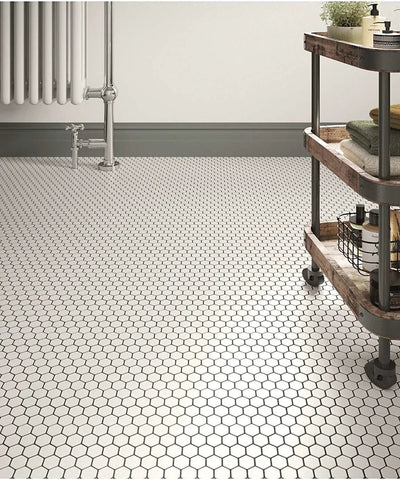 Shapes Hexagon Gloss White Floor and Wall Porcelain Mosaic Tile on Bathroom Floor