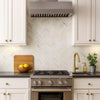 Siena Warm Beige Authentic Marble Herringbone Mosaic Wall and Floor Tile in Kitchen as Splashback