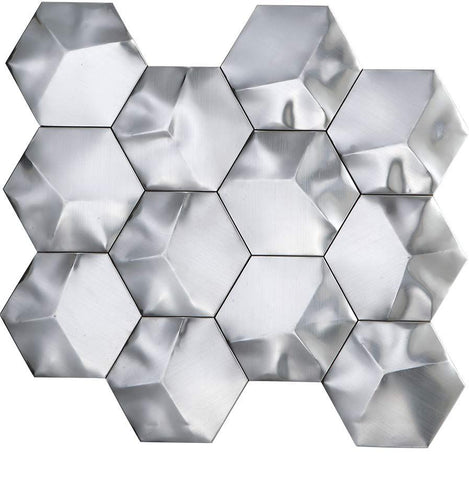 Silver Hexagon 3D Wall Mosaic Tile Product Photo 1