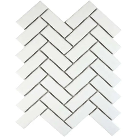 Soft White Artisan Herringbone Porcelain Matt Mosaic Wall and Floor Tile Product Photo