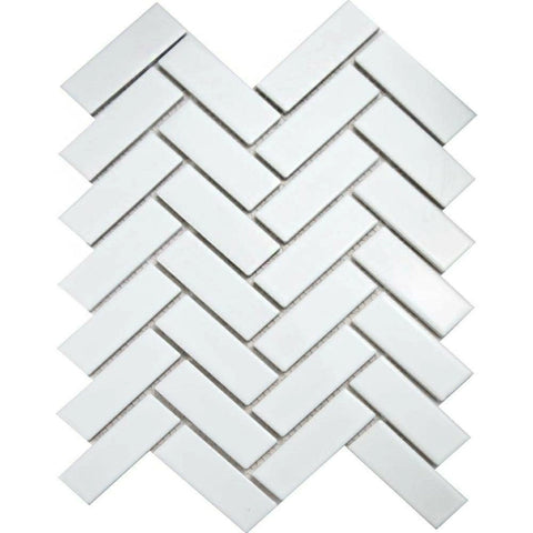 Soft White Artisan Herringbone Porcelain Mosaic Wall and Floor Tile Product Photo 1