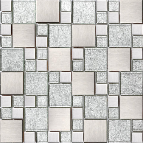 Space Silver Metal and Glass Wall Mosaic Tile Product Photo 2