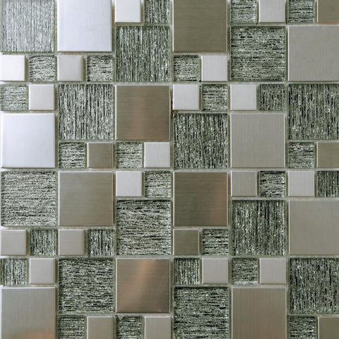 Space Silver and Gold Metal and Glass Square Wall Mosaic Tile Product Photo 1