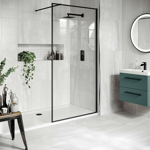 Spaces Ice Grey Stone Effect Square Mosaic 300x300mm Floor and Wall Tile in Bathroom