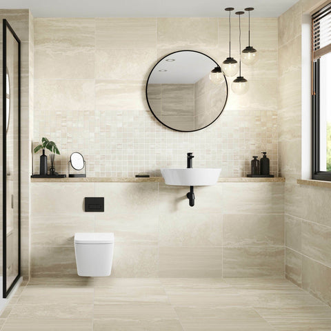 Spaces Sandstone Stone Effect Matt 300x600mm Porcelain Wall and Floor Tile in Bathroom