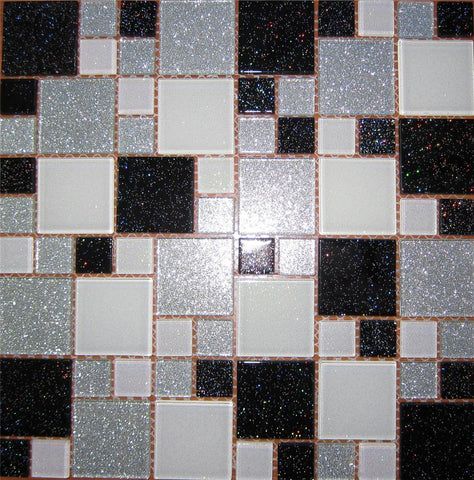 Sparkle Black and Silver Square Glitter Glass Wall Mosaic Tile Product Photo 1