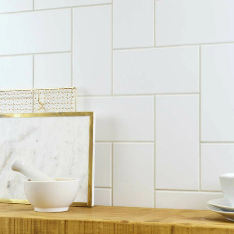 Spellbound White Matt Flat Metro Subway Ceramic Wall 100x200mm Tile on Kitchen Wall
