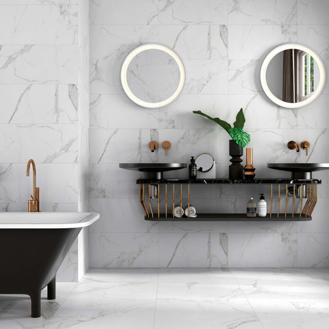 Tau Calacatta Matt Marble Effect 300x600mm Wall and Floor Tile in Bathroom