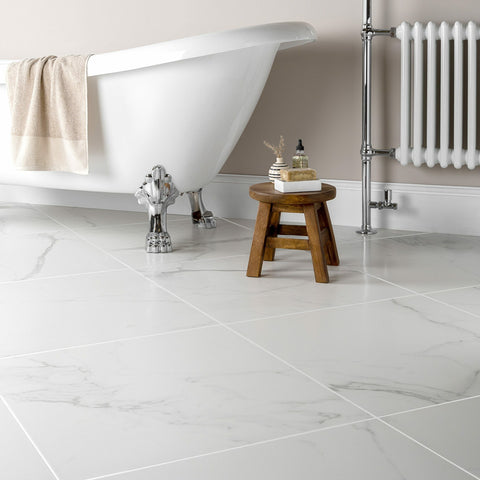 Tau Calacatta Matt Marble Effect 60x60cm Floor Tile in Bathroom