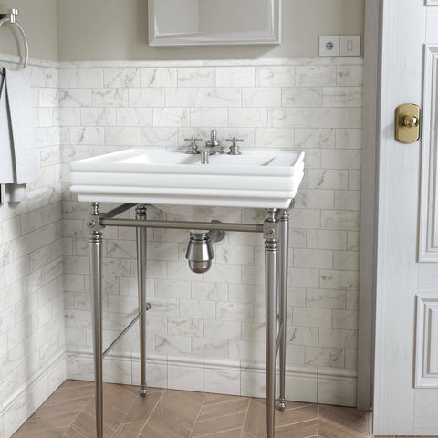 Tau Calacatta Matt Marble Effect Flat Metro Brick 75x150mm Tile in Bathroom