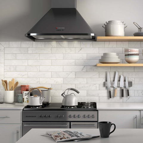 Tau Calacatta Matt Marble Effect Flat Metro Brick 75x300mm Tile in Kitchen 1