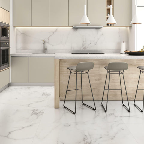Tau Calacatta XL Matt Marble Effect 1200x600mm Floor Tile in Kitchen