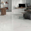 Tau Calacatta XL Polished Porcelain Marble Effect 1200x1200mm Floor Tile in Living Room 2