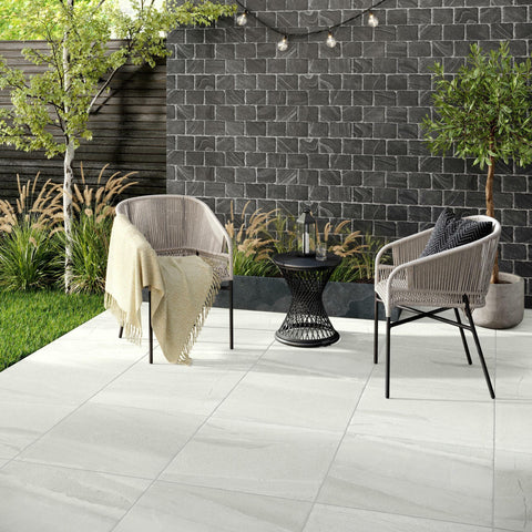 Terra Off White Stone Effect 600x600x20mm Outdoor Garden Slab Floor Tile in Garden Patio