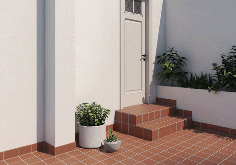 Terracotta Red 150x150mm Bullnose Ceramic Quarry Tile in Garden