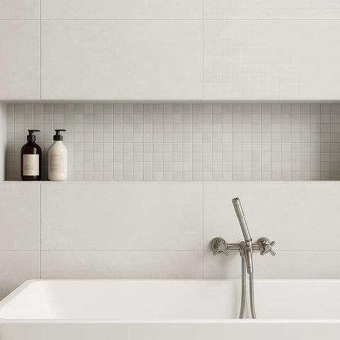 Trilogy Glacier White Porcelain Stone Effect Anti-Slip 600x300mm Wall and Floor Tile Product Photo 2