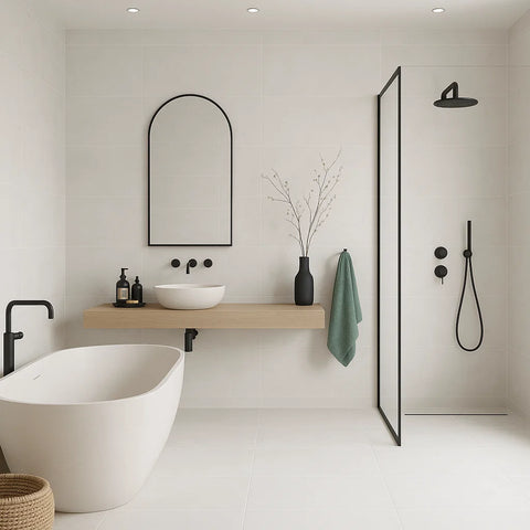 Trilogy Glacier White Porcelain Stone Effect Anti-Slip 600x300mm Wall and Floor Tile in Bathroom