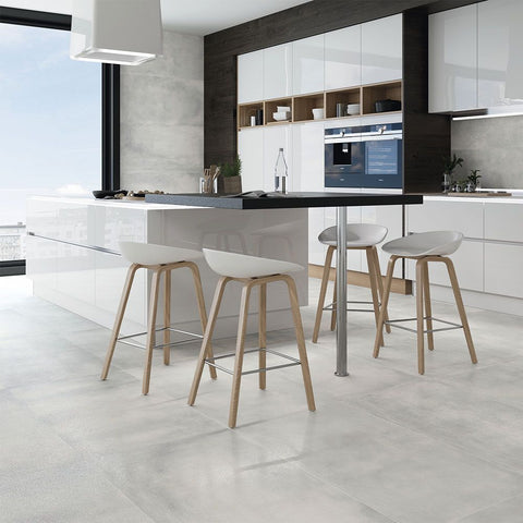 Urban Veil Gris Grey Concrete Stone Effect Porcelain 600x600mm Floor Tile on Living Room Floor