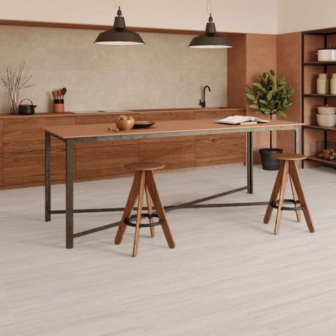 Venice Cool Beige Porcelain Matt Stone Effect Wall and Floor 600x600mm Tile In Kitchen on Floor