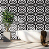 Victorian Black and White Traditional Pattern Ceramic Wall and Floor Tile on Bathroom Wall