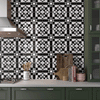 Victorian Black and White Traditional Pattern Ceramic Wall and Floor Tile on Kitchen Wall