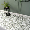 Victorian Henley Army Green Pattern Ceramic Wall and Floor Tile in Hallway Close up