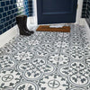 Victorian Henley Dark Blue Pattern Ceramic Wall and Floor Tile on Hallway Floor Close Up