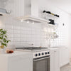 White Gloss Bevelled Metro Ceramic Wall 10x20cm Tile in Kitchen as Splashback with White Grout