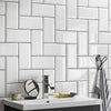 White Gloss Bevelled Metro Ceramic Wall 10x20cm Tile on Bathroom Wall with Grey Grout