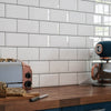 White Gloss Bevelled Metro Ceramic Wall 10x20cm Tile on Kitchen Wall as Splash Back