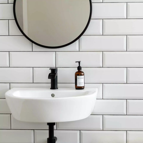 White Gloss Bevelled Metro Subway Ceramic Wall 100x300mm Tile on Bathroom Wall