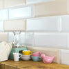 White Gloss Bevelled Metro Subway Ceramic Wall 100x300mm Tile on Kitchen Wall